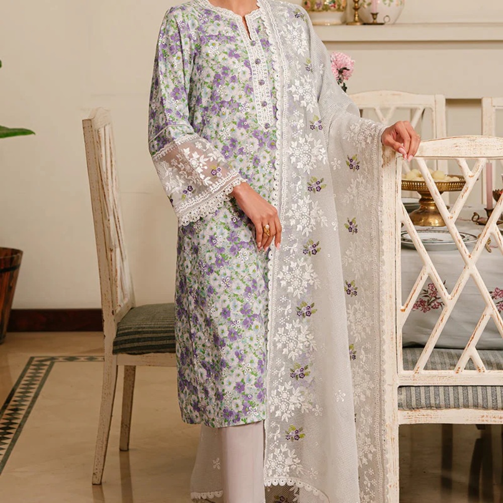 Cross Stitch Lavender Stretch 3 Piece Embroidered Lawn Suit